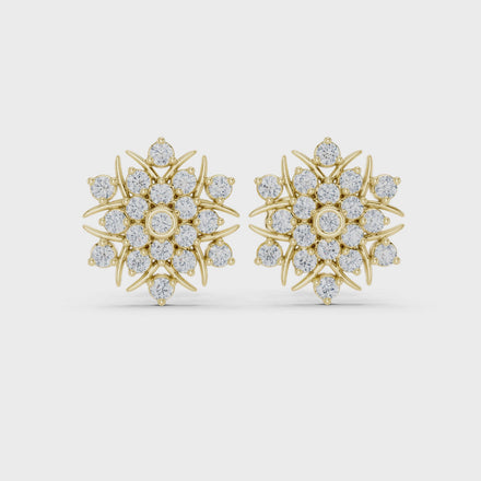 Diamond floral snowflake stud earrings in gold by Signora Jewels