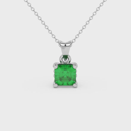Asscher cut solitaire pendant in gold featuring a 5.00 MM square gemstone in a classic four-prong setting