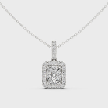 Cushion cut halo diamond pendant in gold with lab grown diamonds by Signora Jewels