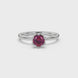Red cushion cut floral solitaire ring in rose gold with six prong flower setting