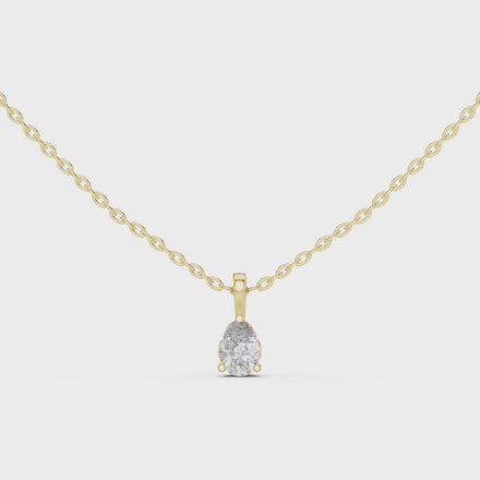 Minimal pear cut solitaire diamond pendant in gold with lab grown diamond by Signora Jewels