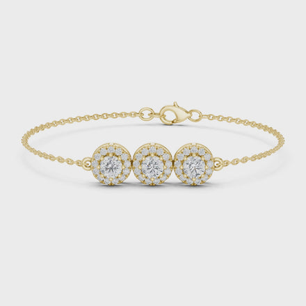 Vintage halo style lab grown diamond bracelet connector with round center diamonds and halo detailing in yellow white and rose gold