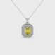 Emerald cut yellow gemstone double halo pendant with octagonal diamond frame in gold