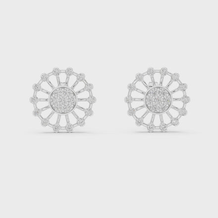 Sunburst diamond stud earrings in gold with round lab grown diamonds