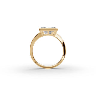 Princess and Radiant Lab Grown Diamond Bezel Toi et Moi Ring in yellow gold, front view