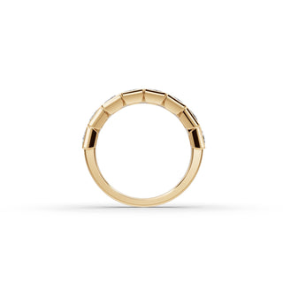 Princess Lab Grown Diamond Bezel Eight Stone Band in yellow gold, view 2