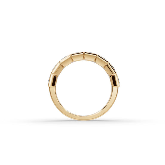 Princess Lab Grown Diamond Bezel Eight Stone Band in yellow gold, view 2