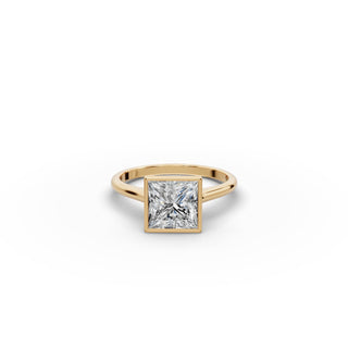 Princess Lab Grown Diamond Bezel Solitaire Ring in yellow gold, front view