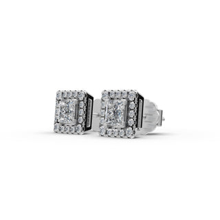 Princess Lab Grown Diamond Halo Stud Earrings in silver, view 2