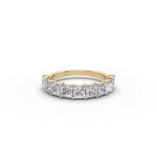 Princess Lab Grown Diamond Nine Stone Band in yellow gold, front view