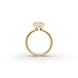 Radiant Lab Grown Diamond Bezel Solitaire Ring in yellow gold, view 2