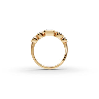 Radiant Lab Grown Diamond Five Stone Ring with Round Accents in yellow gold, view 2