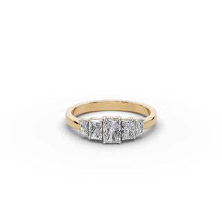 Radiant Lab Grown Diamond Five Stone Ring in yellow gold, front view
