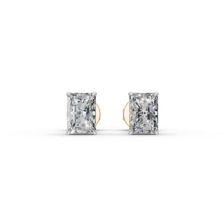 Radiant Lab Grown Diamond Four Prong Stud Earrings in yellow gold, view 2