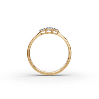 Radiant Lab Grown Diamond Three Stone Ring in yellow gold, view 2