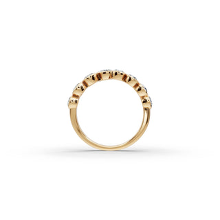 Round and Pear Lab Grown Diamond Bezel Eight Stone Band in yellow gold, view 2