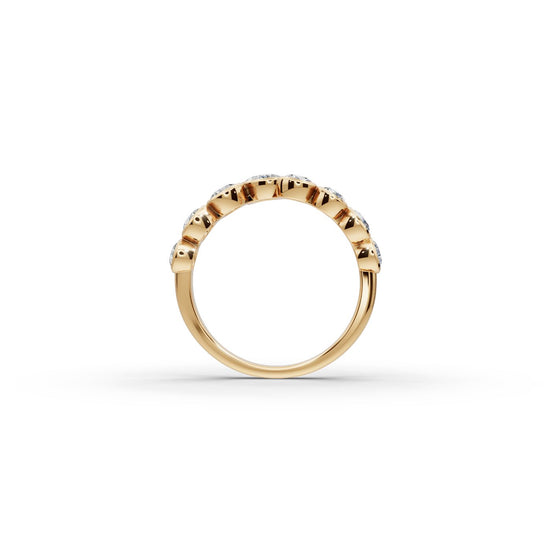 Round and Pear Lab Grown Diamond Bezel Eight Stone Band in yellow gold, view 2