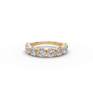 Round Lab Grown Diamond Bezel Eight Stone Band in yellow gold, front view