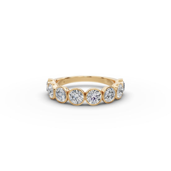Round Lab Grown Diamond Bezel Eight Stone Band in yellow gold, front view
