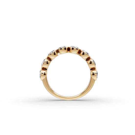 Round Lab Grown Diamond Bezel Eight Stone Band in yellow gold, view 2
