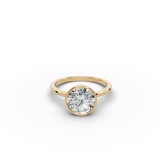Round Lab Grown Diamond Bezel Solitaire Ring in yellow gold, front view