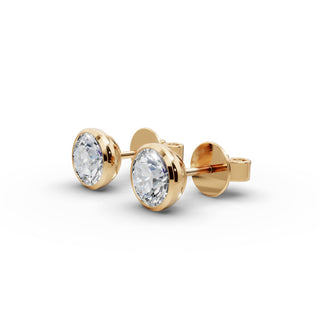 Round Lab Grown Diamond Bezel Stud Earrings in yellow gold, front view