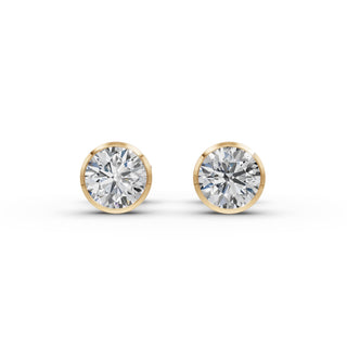 Round Lab Grown Diamond Bezel Stud Earrings in yellow gold, view 2