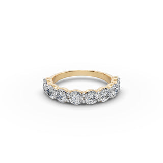 Round Lab Grown Diamond Eight Stone Band in yellow gold, front view