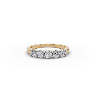 Round Lab Grown Diamond Five Stone Band in yellow gold, front view