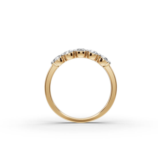 Round Lab Grown Diamond Five Stone Band in yellow gold, view 2