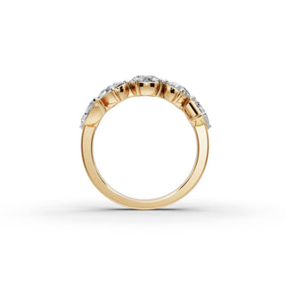 Round Lab Grown Diamond Five Stone Ring with Mixed Shape Accents in yellow gold, view 2
