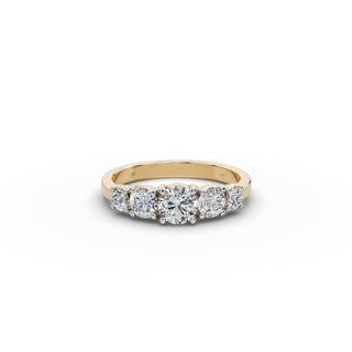 Round Lab Grown Diamond Five Stone Ring in yellow gold, front view
