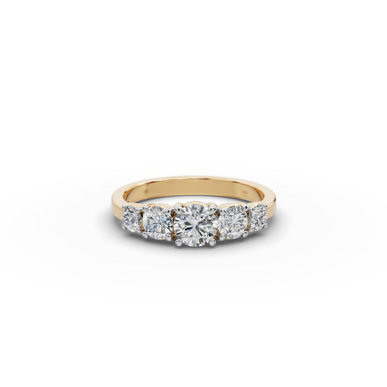 Round Lab Grown Diamond Five Stone Ring in yellow gold, front view