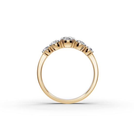 Round Lab Grown Diamond Five Stone Ring in yellow gold, view 2