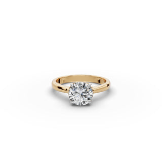 Round Lab Grown Diamond Four Prong Solitaire Ring in yellow gold, front view