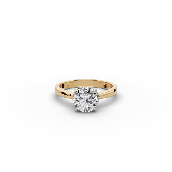 Round Lab Grown Diamond Four Prong Solitaire Ring in yellow gold, front view