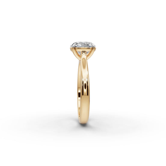 Round Lab Grown Diamond Four Prong Solitaire Ring in yellow gold, view 2