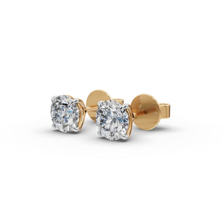 Round Lab Grown Diamond Four Prong Stud Earrings in yellow gold, front view