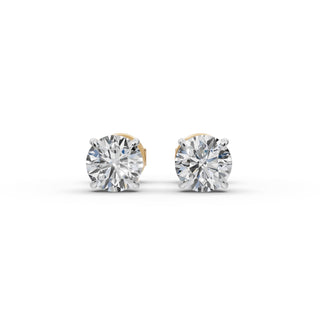 Round Lab Grown Diamond Four Prong Stud Earrings in yellow gold, view 2
