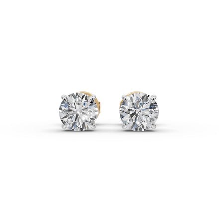 Round Lab Grown Diamond Four Prong Stud Earrings in yellow gold, view 2