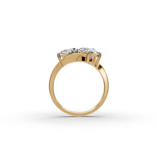 Round Lab Grown Diamond Four Prong Toi et Moi Ring in yellow gold, front view
