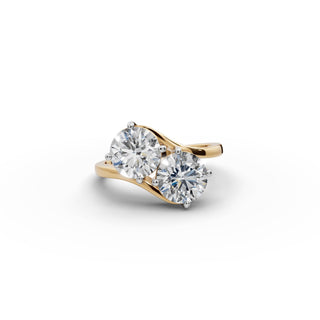 Round Lab Grown Diamond Four Prong Toi et Moi Ring in yellow gold, view 2