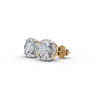 Round Lab Grown Diamond Halo Stud Earrings in yellow gold, view 2