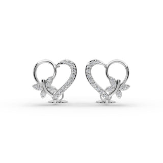 Round Lab Grown Diamond Heart Stud Earrings in silver, front view