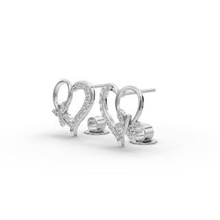 Round Lab Grown Diamond Heart Stud Earrings in silver, view 2