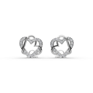 Round Lab Grown Diamond Heart Stud Earrings with 36 Diamonds in silver, front view