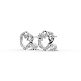 Round Lab Grown Diamond Heart Stud Earrings with 36 Diamonds in silver, view 2