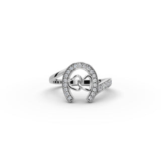 Round Lab Grown Diamond Horseshoe Heart Ring in gold, front view