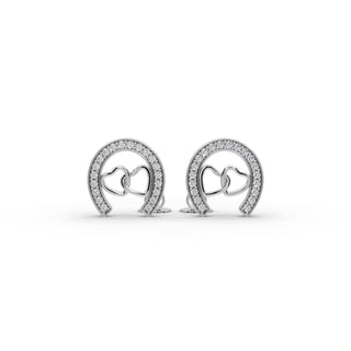 Round Lab Grown Diamond Horseshoe Heart Stud Earrings in silver, front view