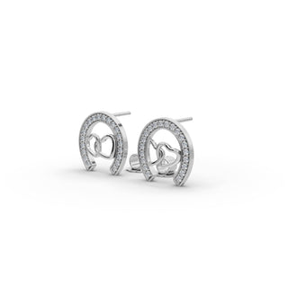 Round Lab Grown Diamond Horseshoe Heart Stud Earrings in silver, view 2